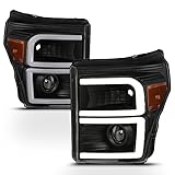 ACANII - Black LED Light Tube Projector Headlight For Ford F250 F350 F450 SuperDuty Pickup Truck Headlamps Left+Right