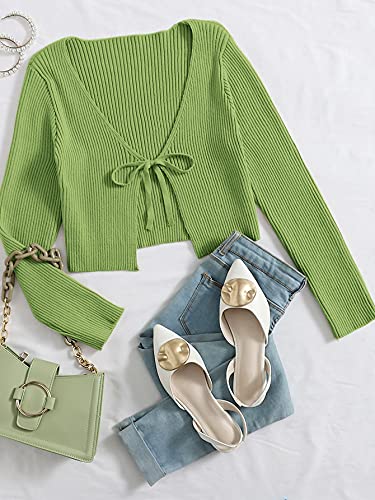 Image of Floerns Women's Tie Front Long Sleeve Rib Knit Shrug Sweaters Cardigan Crop Top