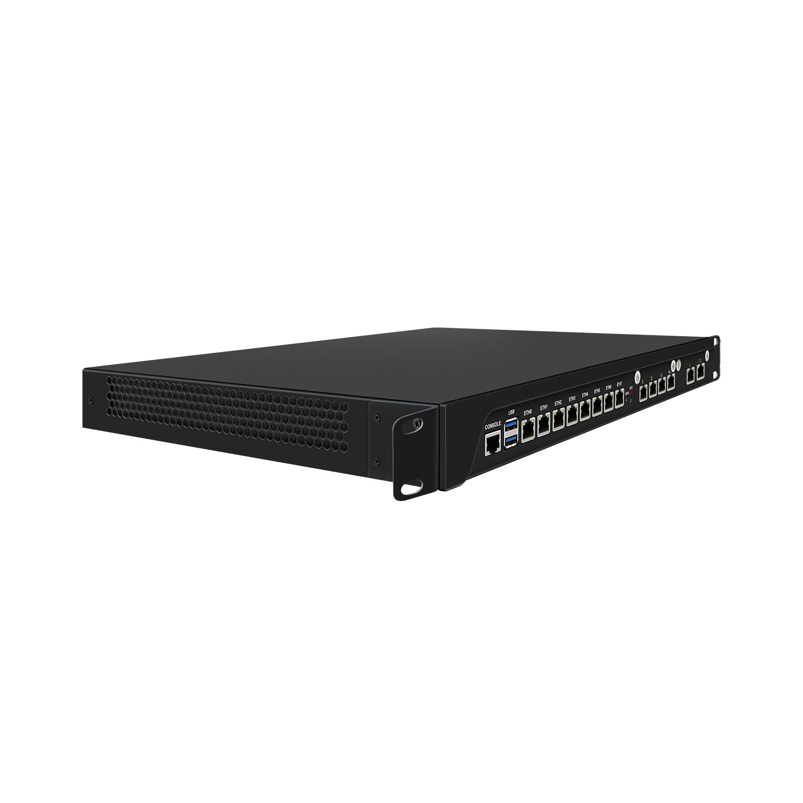 1U Rackable Cabinet Firewall Appliance, PFSense, Mikrotik, OPNsense, VPN, Router PC, Xeon E 2126G, RJ67, C246, 8 x 2.5GbE, 6 x 1GbE LAN, Console, GPIO, 16G RAM, 128G SSD