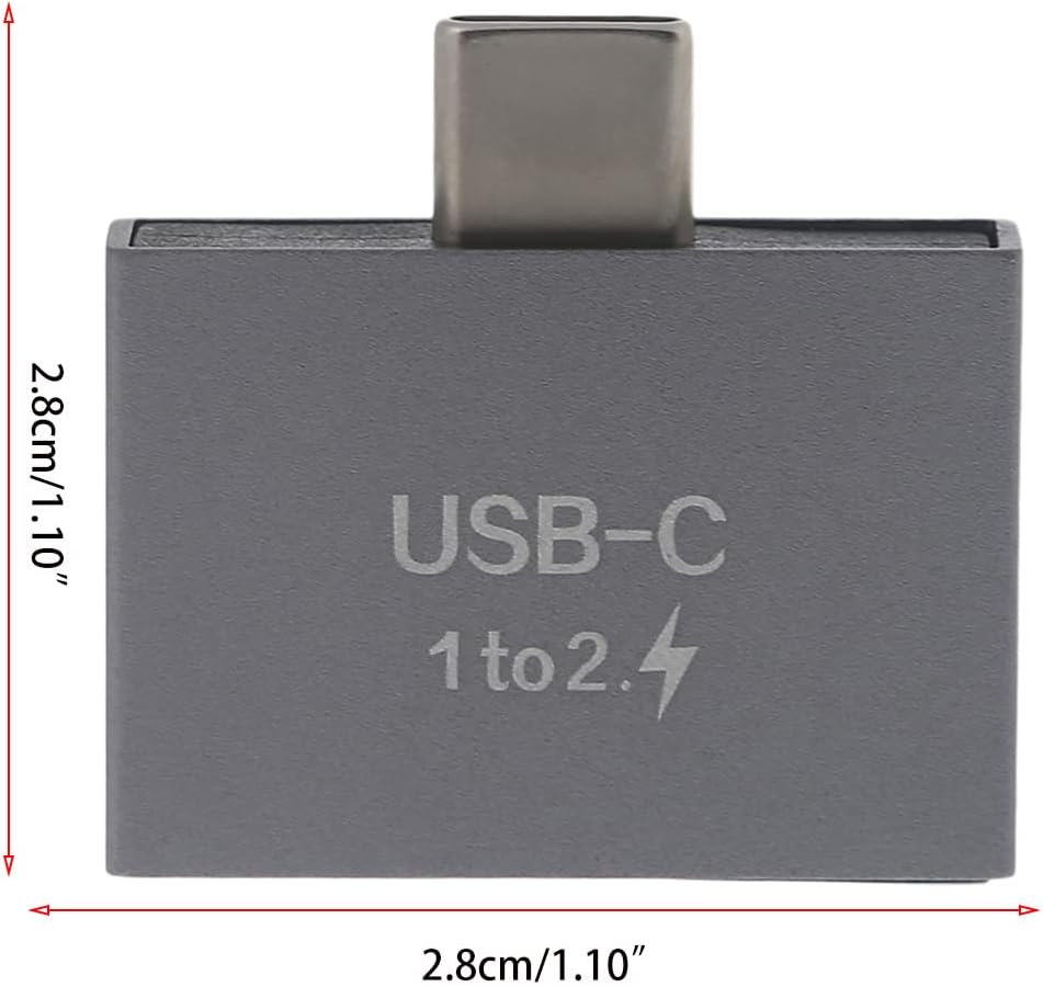 USB C Male to Dual Female Splitter Adapter - 2.8x2.8cm, Gray for USB C PD Charger, Powerbank, Laptop Accessories
