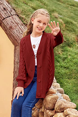 Image of Apbondy Girls Cable Knit Cardigans Button Down Long Sleeve Chunky Sweater Outerwear