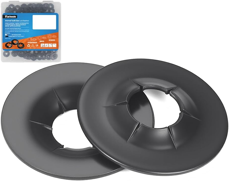 Internal Tooth Star Lock Washers, ID 10mm x OD 20mm Mn Steel High Density Push Nuts Fits 10mm (#0000) Shafts (Black) 200pcs