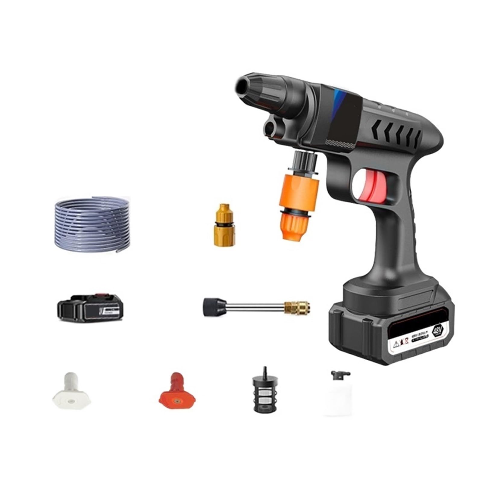 Nettoyeur haute pression sans fil 20000mAh avec pistolet pulvérisateur et canon à mousse