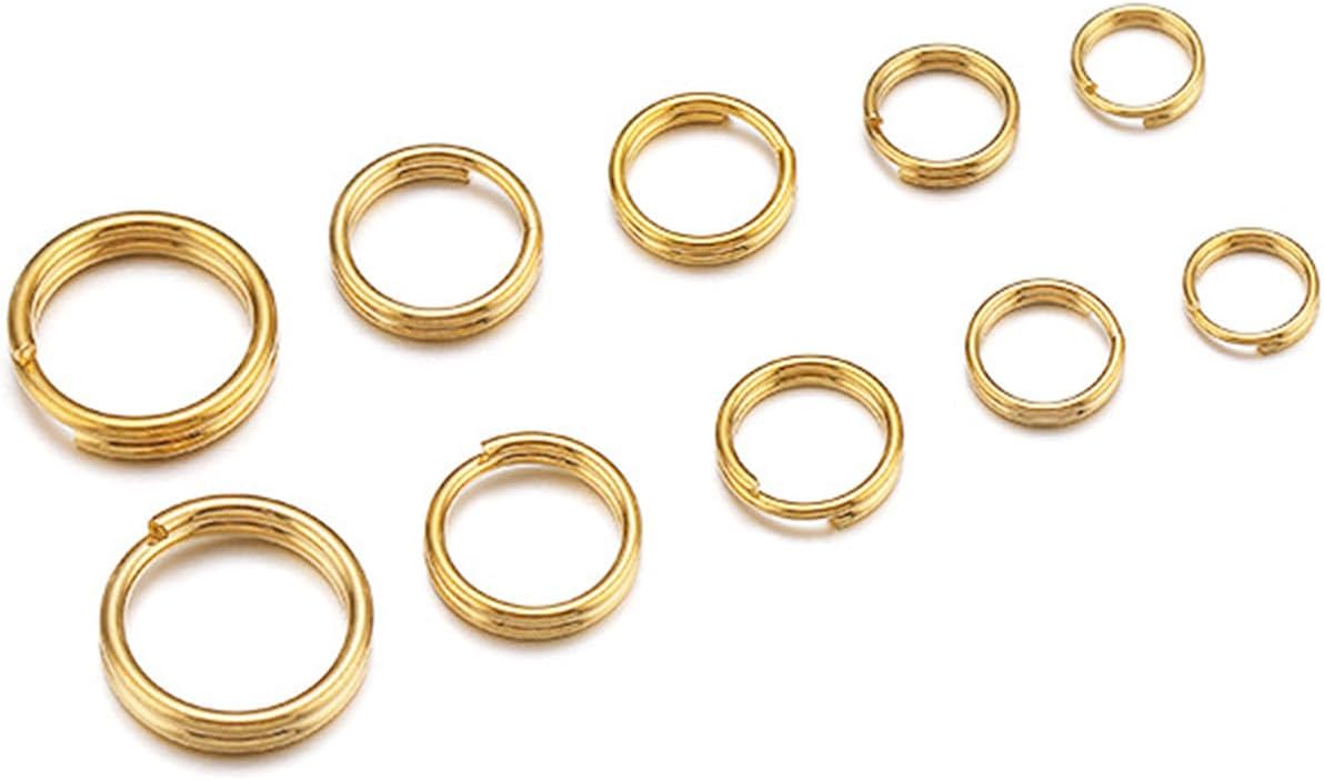 100pcs 5mm 6mm 7mm 8mm 10mm Jump Ring Double Loop Stainless Steel Split Jump Rings 18k Gold Plated Bracelet Linking Ring for Keychain Car Necklace Jewelry Making Dog tag Rings