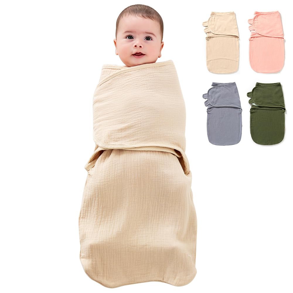 HINATAA Baby Schlafsäcke Neugeborene, Pucksack Baby 0-3/3-6 Monate mit Bio-Baumwolle, 3 in 1 Wickeldecke Babys, Baby Swaddle Einstellbare Breitere Klettverschluss Jungen Mädchen (Khaki, 0-3 Monate)