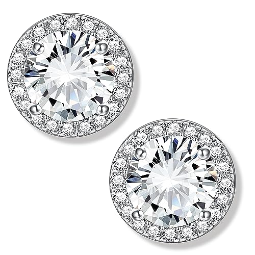 MILACOLATO Cubic Zirconia Stud Earrings 18K Gold Plated Sterling Silver Post Earrings 10MM Square Round Heart Simulated Diamond Halo Stud Earrings Rhinestone Dance Competition Earrings for Women Hypoallergenic