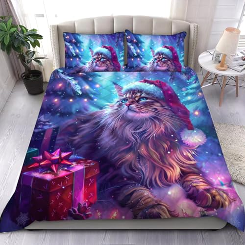 HYPESTYLE Majestic Long-Haired Cat Comforter Set by Symphique Team Queen Comforter Set Custom Size, Soft Bedding All Seasons Dyed Bedding Set, 3 Pieces, 1 Comforter & 2 Pillow Shams