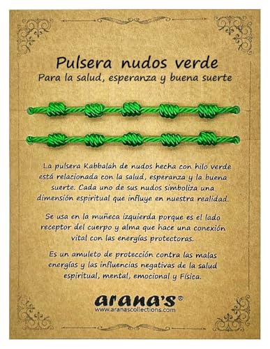 arana's - Pulsera 7 chakras con nudos verde mujer hombre - Para la salud y esperanza - Hilo verde protección energía negativa - Amuleto de la buena suerte