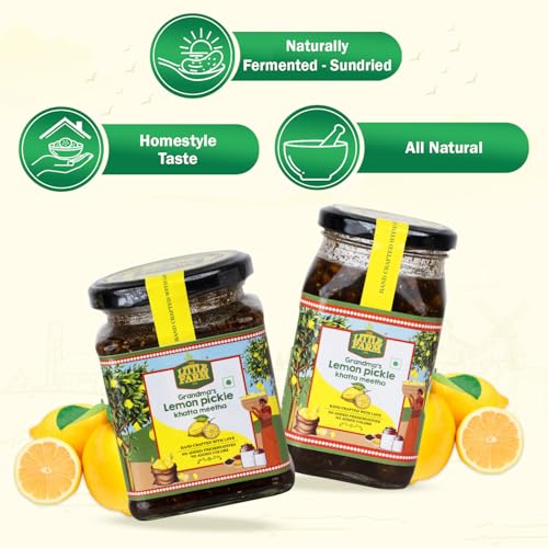 Image of THE LITTLE FARM CO Sweet & Sour Lemon Pickle - Nimbu ka Achar (300g) | Oil Free | Homestyle Khatta Meetha Nimbu Pickles | No Added Preservatives, Artificial Colours & Flavours | Traditional Recipe