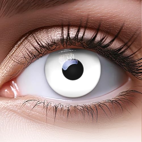 Lentilles couleur blanche - vampire zombi white. Pour Halloween, Fantaisie, Carnaval + étuis à lentilles de contact I 1 paire (2 pièces) I sans correction I 0,00...