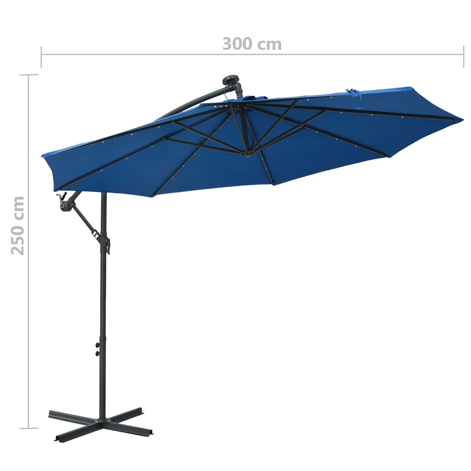 Festnight Parasol excéntrico de jardín con 24 Leds de luz Solar, Sombrilla, Manivela para Abrir/Cerrar, para Terraza Jardín Playa Piscina Patio, Azul Celeste