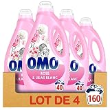 Omo Lessive Liquide Rose & Lilas Blanc x160 Lavages, Peaux Sensibles, Propreté éclatante et parfum longue durée (Lot de 4 bidons, 4x40 lavages)