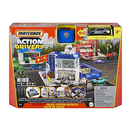 Matchbox Action Drivers Coffret Poste De Police avec Sons Et Lumières, 1 Hélicoptère Et 1 Voiture De Police Ford, Jouet Enfant, Dès 3 Ans, HHW22 – vue 6