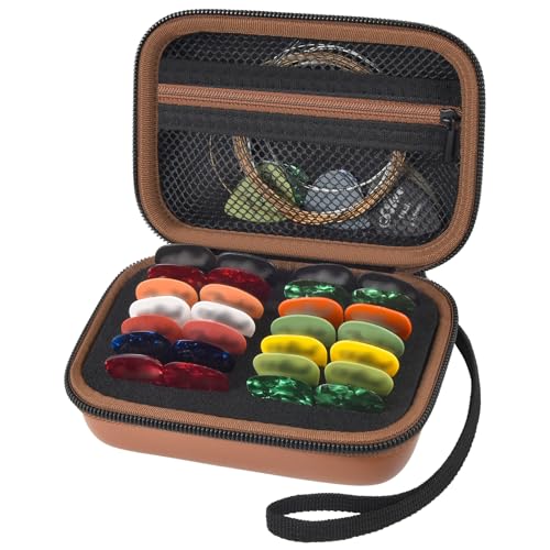 70+ Guitar Pick Holder Case for Fender for D'Addario for ChromaCast for JIM DUNLOP for Acoustic Strings, Guitar Pick Organizer, Capo, String Winder, Bridge Pins, Guitar Player Accessory Kit (Brown)