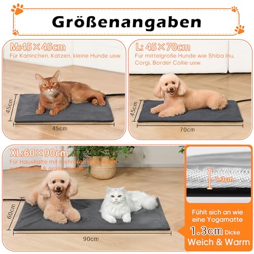 Angelpet Haustier Heizkissen XL 60x90cm – Heizdecke für Hunde & Katzen, 30–60 ℃ Temperatur & 14 Timer (0–12H/24H), Hunde Heizmatte mit Auto Screen-Off, bissfestem 1,8 m Kabel, 2 waschbaren Bezügen