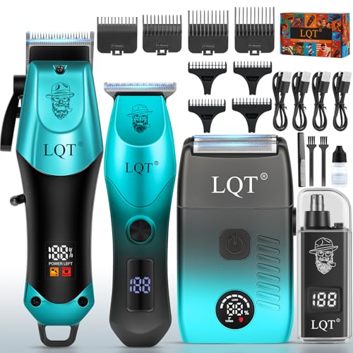Image of 4-in-1 Men's Hair Clippers Kit, Includes Nose Hair Trimmer, Electric Shaver, and Engraving Trimmer, Wireless USB Rechargeable Grooming Set, Blue Ombre Design, Ideal Gift for Men (Blue)