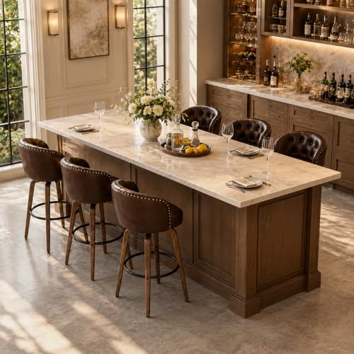 Image of 28 inch H 360 Swivel Bar Stools Counter Height Bar Stools Set of 6(Brown)