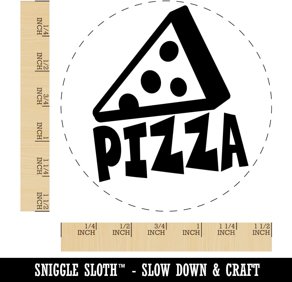 Pizza Slice with Text Self-Inking Rubber Stamp Ink Stamper for Stamping Crafting Planners - 1-1/2 Inch Large - Black Ink