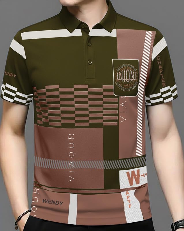 Image of AUSK Men Printed Polo Neck Cotton Blend T-Shirt (Regular Fit, Half Sleeve) || Tshirts for Mens