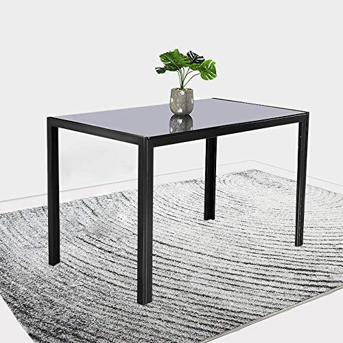 Goujxcy Kitchen Dining Table, Rectangle Tempered Glass Tabletop Desk, Heavy Duty Iron Frame