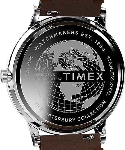 Image of Timex Waterbury 39mm Men's Analog Watch | Durable Stainless Steel Case | Day and Date Window | Durable Design | 100M Water Resistance