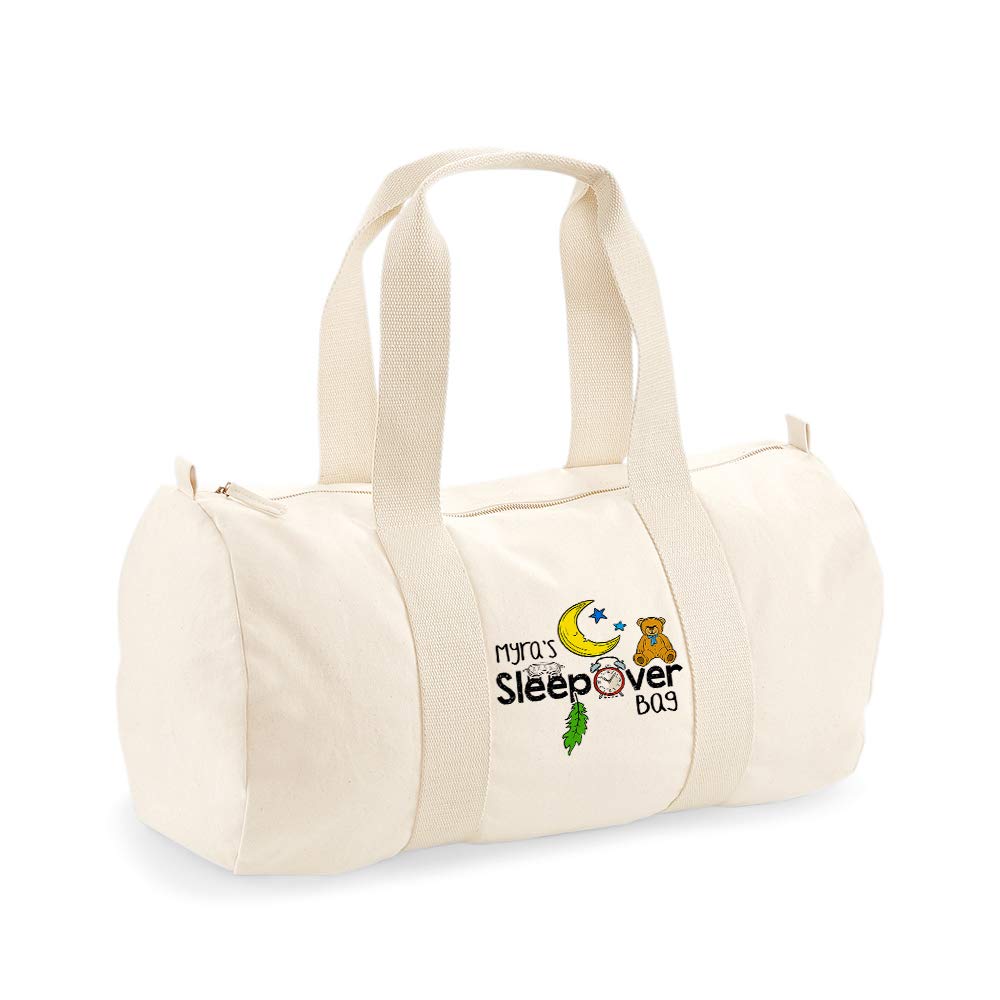 Getagift Personalised Any Name's Sleepover Bag Unisex Barrel Bag Holdall Zip Sports Bag Duffle Bag Gift idea. (Natural)…