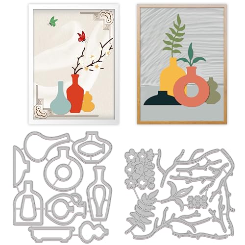 GLOBLELAND Art Flower Arrangements Cutting Dies Metal Floral Vases Die Cuts Embossing Stencils Template for Paper Card Making Decoration DIY Scrapbooking Album Craft Decor