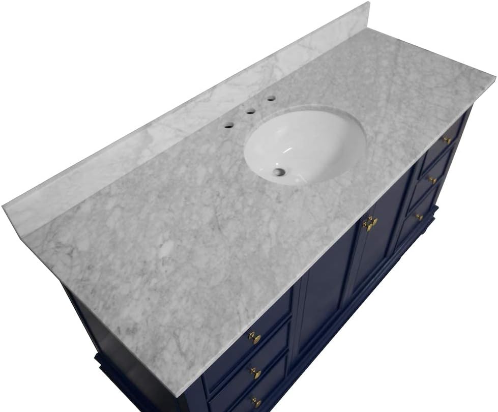 Kitchen Bath Collection Bella 60-inch Single Bathroom Vanity (Carrara/Royal Blue): Includes Royal Blue Cabinet with Authentic Italian Carrara Marble Countertop and White Ceramic Sink