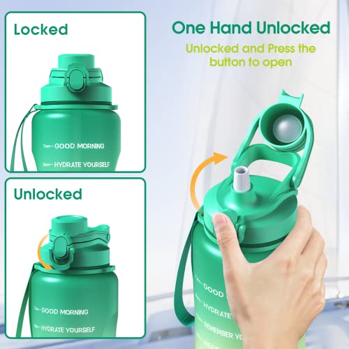 Y&3 64Oz Half Gallon Water Bottle With Straw & Time Marker, Motivational Water Bottle With Handle, Leakproof, Tritan Bpa Free Water Jug, For Fitness, Gym, Outdoor (Green/Yellow Gradient, 64Oz) #TOP4