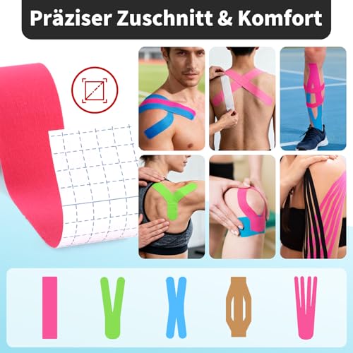 Foydream Kinesiotapes, 6 Rollen Kinesiologie Tape, 5 cm x 5 m Kinesiotape Tape Sport, Physiotape, Sporttape für Knie, Schulter, Gelenk, Plantar, Knieschmerzen, Wasserdicht Kinesio Tapes, 6 Farben