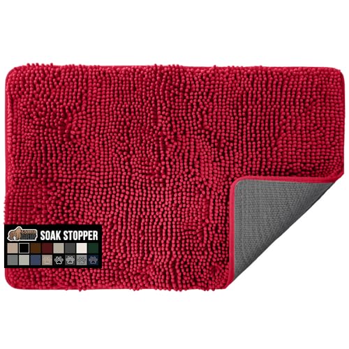Image of Gorilla Grip Original Indoor Durable Chenille Doormat, 30x20, Absorbent Washable Inside Mats, Low-Profile Rug Doormats for Entry, Mud Room Mat, Back Door, High Traffic Areas, Ruby Red