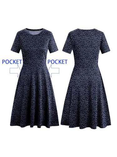 Image of Women's 2026 Fit and Flare Dress Summer Casual Elegant Vintage Floral Printed Work Party A-line Dress with Pockets 162