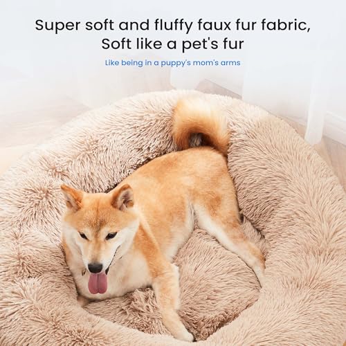 Image of NEWBULIG Round Donut Dog Bed, 30.7x30.7 Inch Large Sized Beds for Indoor Cats and Dogs with Washable Cover, Anti-Slip, Super Soft Durable Fabric, Brown