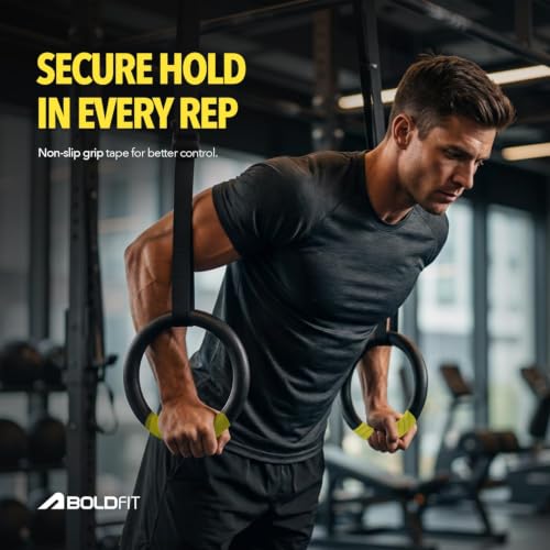 Image of Gymnastic ABS Rings with Heavy Duty Adjustable Strap Capacity with 14.5ft Adjustable Buckle Straps for Cross Fitness Functional Training for Home Gym Full Body Workout