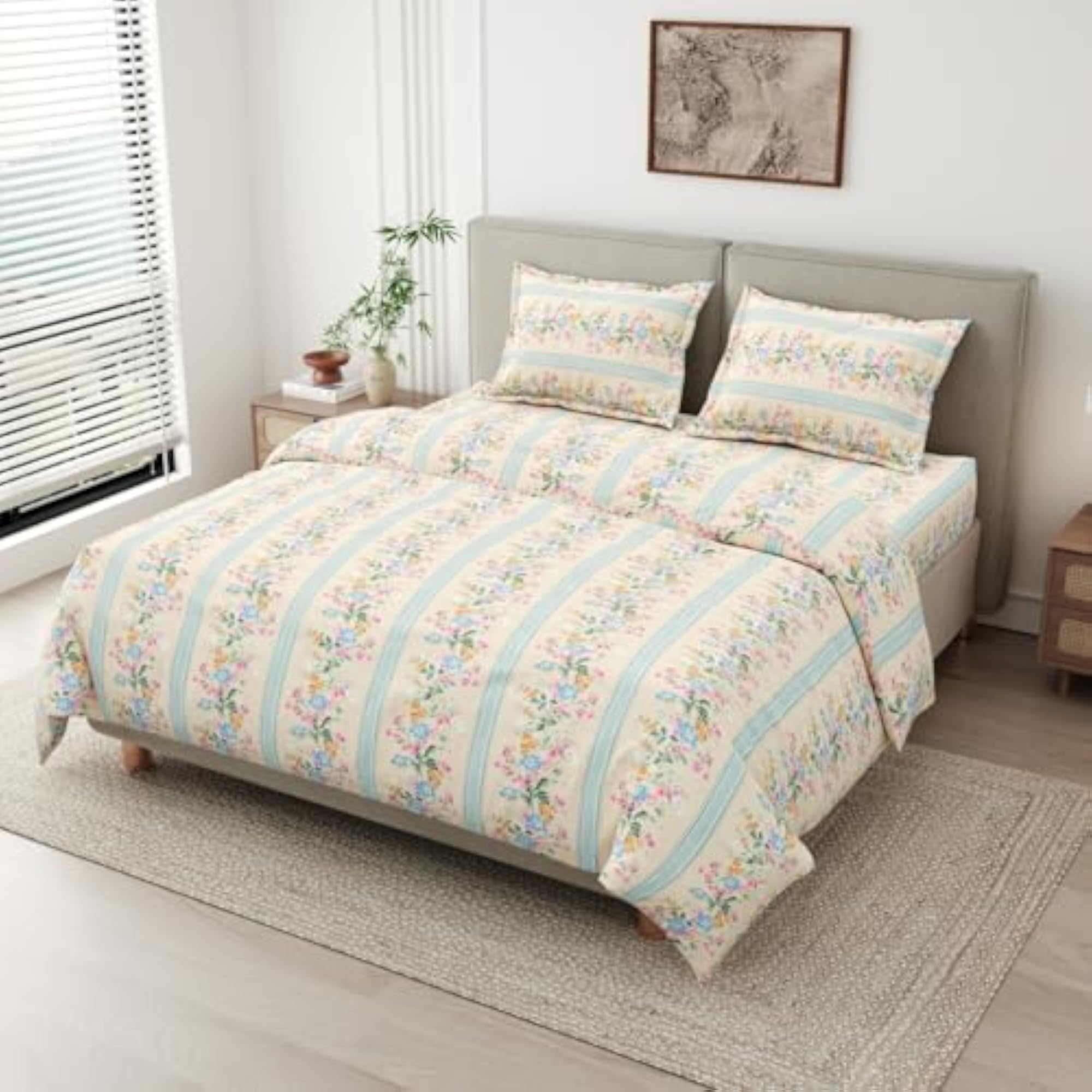 King Size Bedsheet 108x108 Inches, 186 TC Cotton with 2 Pillow Covers