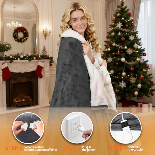 Manta eléctrica térmica DANENOSA Throw tamaño 50''x60'', control de calefacción, franela suave y cálida, 10 niveles de temperatura, apagado automático a 8 horas, calentamiento rápido y protección contra sobrecalentamiento miniatura 5