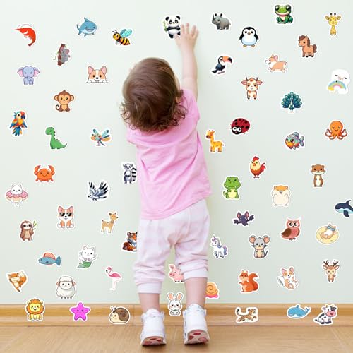 RINOLY 100 PCS Cute Animal Stickers for Kids, Waterproof Vinyl Stickers for Water Bottle, Laptop, Skateboard, etc.