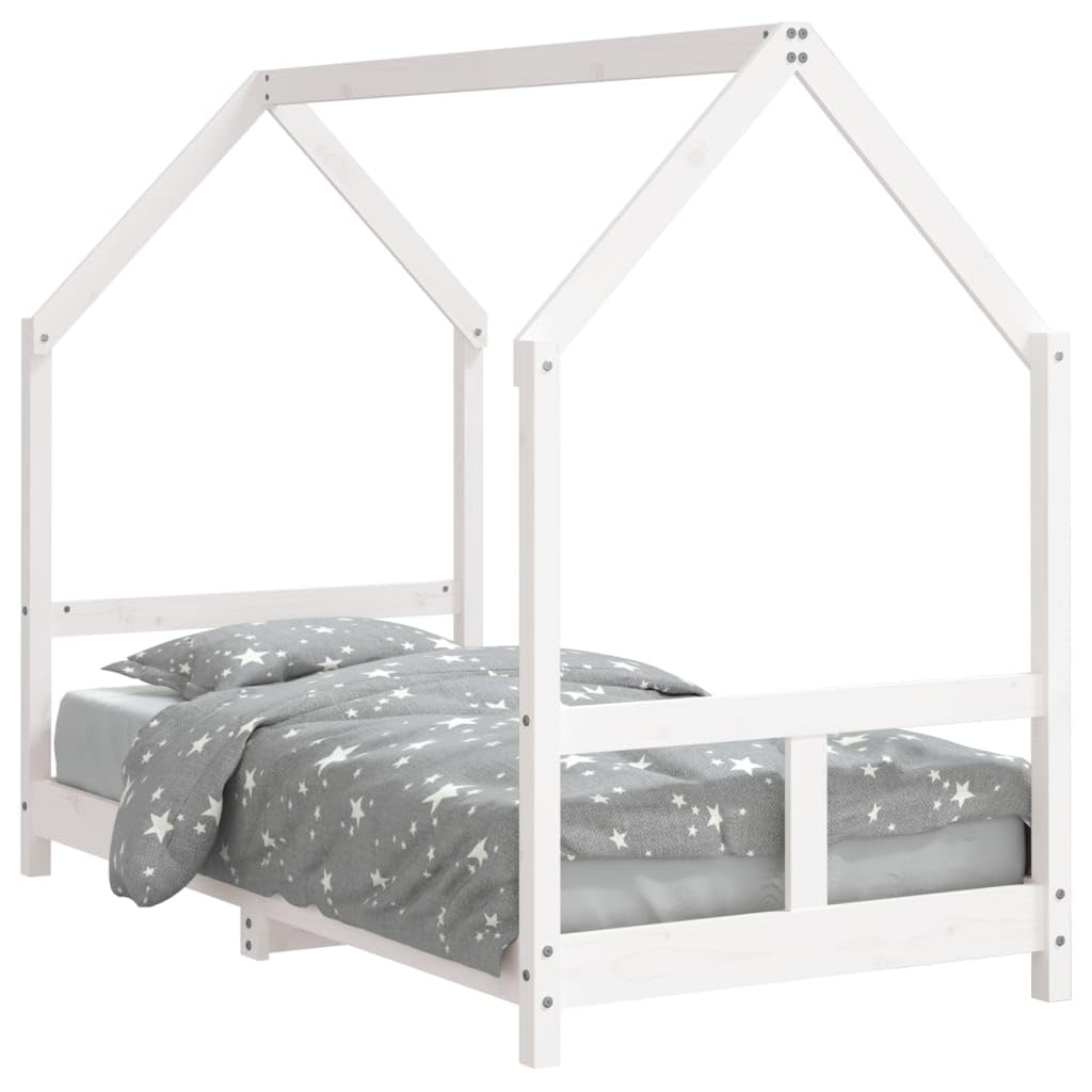 Cuna blanca de 80 x 160 cm, madera maciza de pino con somier, peldaños y espacio de almacenamiento, convertible para habitación infantil, cuna auxiliar y cuna de viaje, protección segura contra caídas