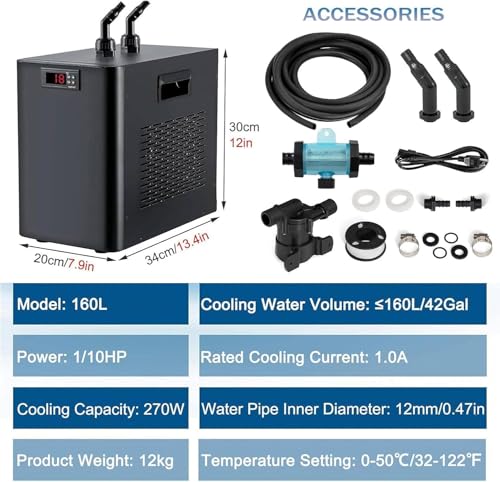Refrigeratore per acquario, 1/10 HP a 1 HP, refrigeratore d'acqua per acquari e sistemi idroponici, controllo della temperatura regolabile