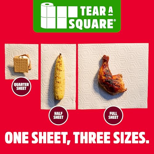 Image of Brawny Tear-A-Square 3-Ply Paper Towels, 2 Double Rolls : 4 Regular Rolls, Strong, Absorbent, and Durable with 3 Sheet Sizes (Quarter, Half, Full) (Pack of 12)