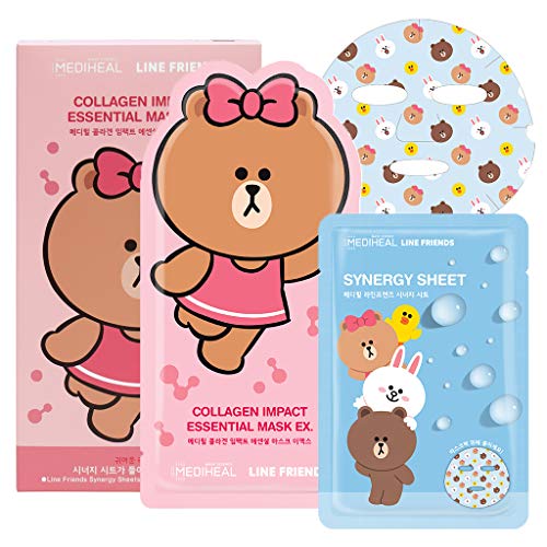 MEDIHEAL LINE FRIENDS Collagen Impact Essential Mask EX. (Collagen Mask 8 Sheet + 8 Synergy Sheet) - Double Firming & Lifting Synergy with Line Friends Layered Sheet