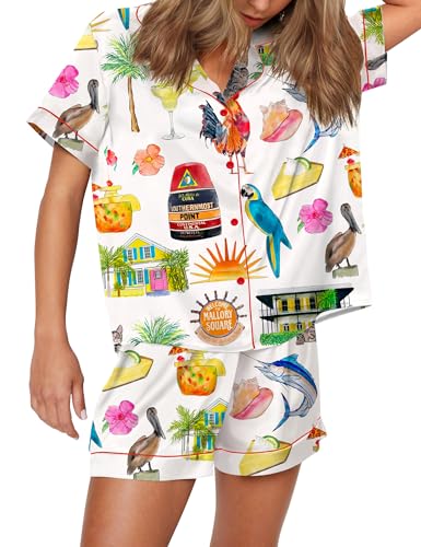 Image of SHESHOW Satin Pajamas for Women Set Preppy Animals Pjs Short Sleeve Shorts 2 Piece Loungewear Sets XS-XXL