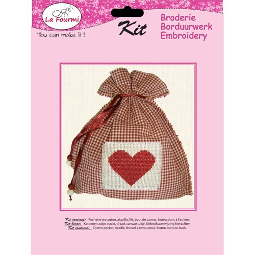 La FourmiCotton Bag with Embroidery Patch Heart, Red, standart