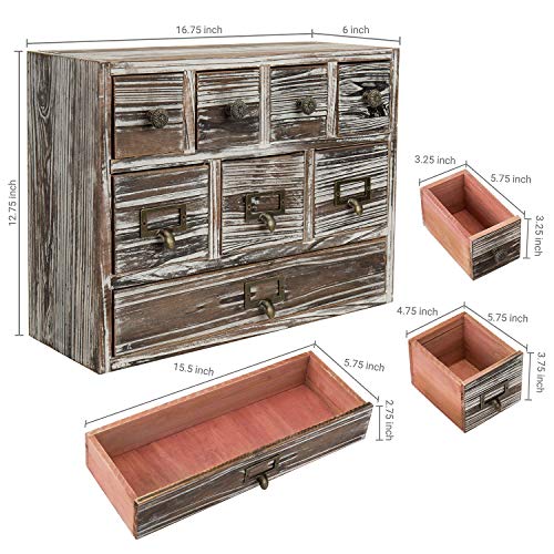 13-Inch Weathered Whitewashed Brown Wood Desktop Organizer, 8 Drawer Jewelry & Craft Supplies Cabinet - Thumbnail 6