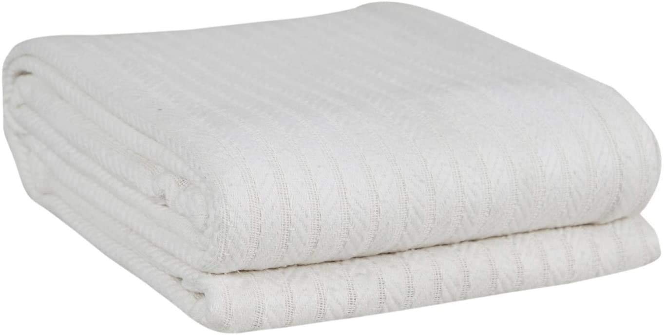 Eurotex 100% Cotton Blankets Queen Size for Bed - Ivory 405GSM Cable Weave Soft Lightweight Thermal Bed Blankets Queen Siz...