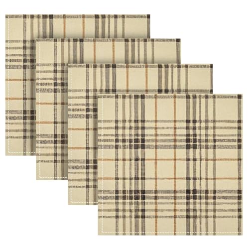 Servilletas de Tela Cuadradas Beige Plaid 20 x 20 pulg Set x4 miniatura 1