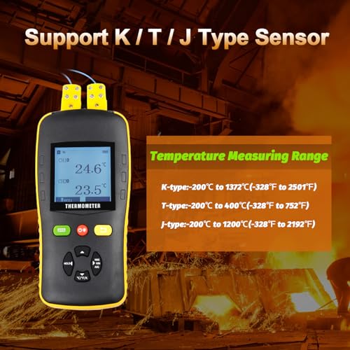 Image of Tzone Dual Channel Thermocouple Data Logger K Type, USB Temperature Logger with Probe High Temp Recorder for K /T /J Sensor, Digital Thermometer Recording with 61440 Group for HVAC Lab Industrial Oven