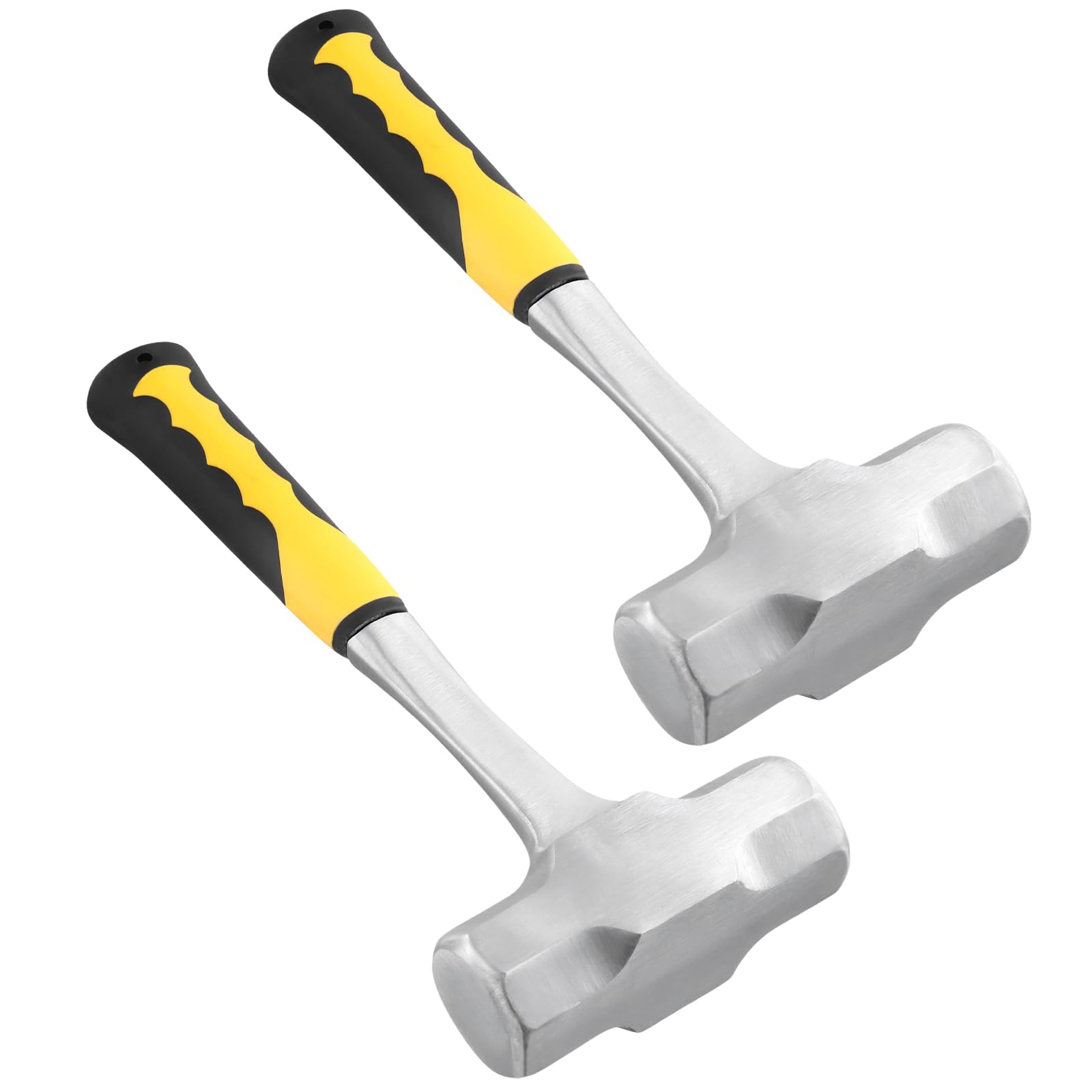 Senjeok Yellow, Black 2 Pcs 4Lb/2Kg Lump Hammer With Fibreglass Handle, Small Club Sledgehammers For Gardening, Camping, Rock