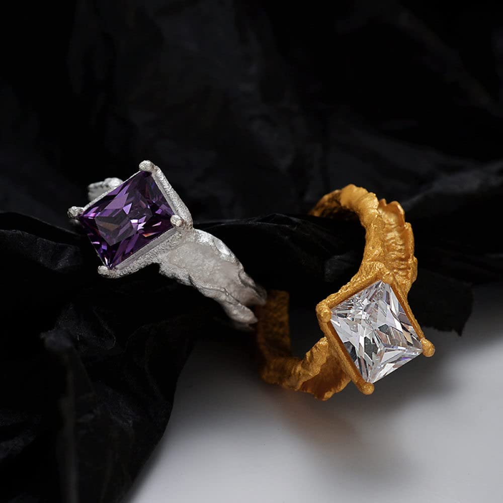 Anello In Argento 925 Da Donna,Anelli Regolabili Per Donna Zircone Quadrato Bianco Anelli Di Eternità Forgiati A Mano In Argento Sterling 925 Placcati In Oro Anelli Di Fidanzamento Nuziali Anelli D