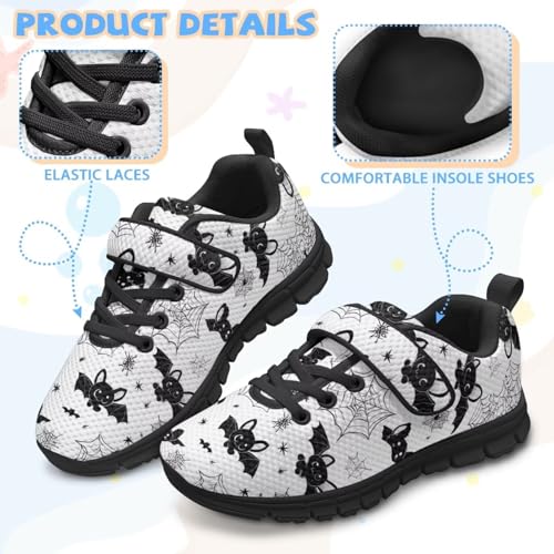 Halloween Theme Girls Athletic Shoes with Hook and Loop Cute Print Breathable Mesh Tennis for Little Kid/Big Kid US 10.5-2.54